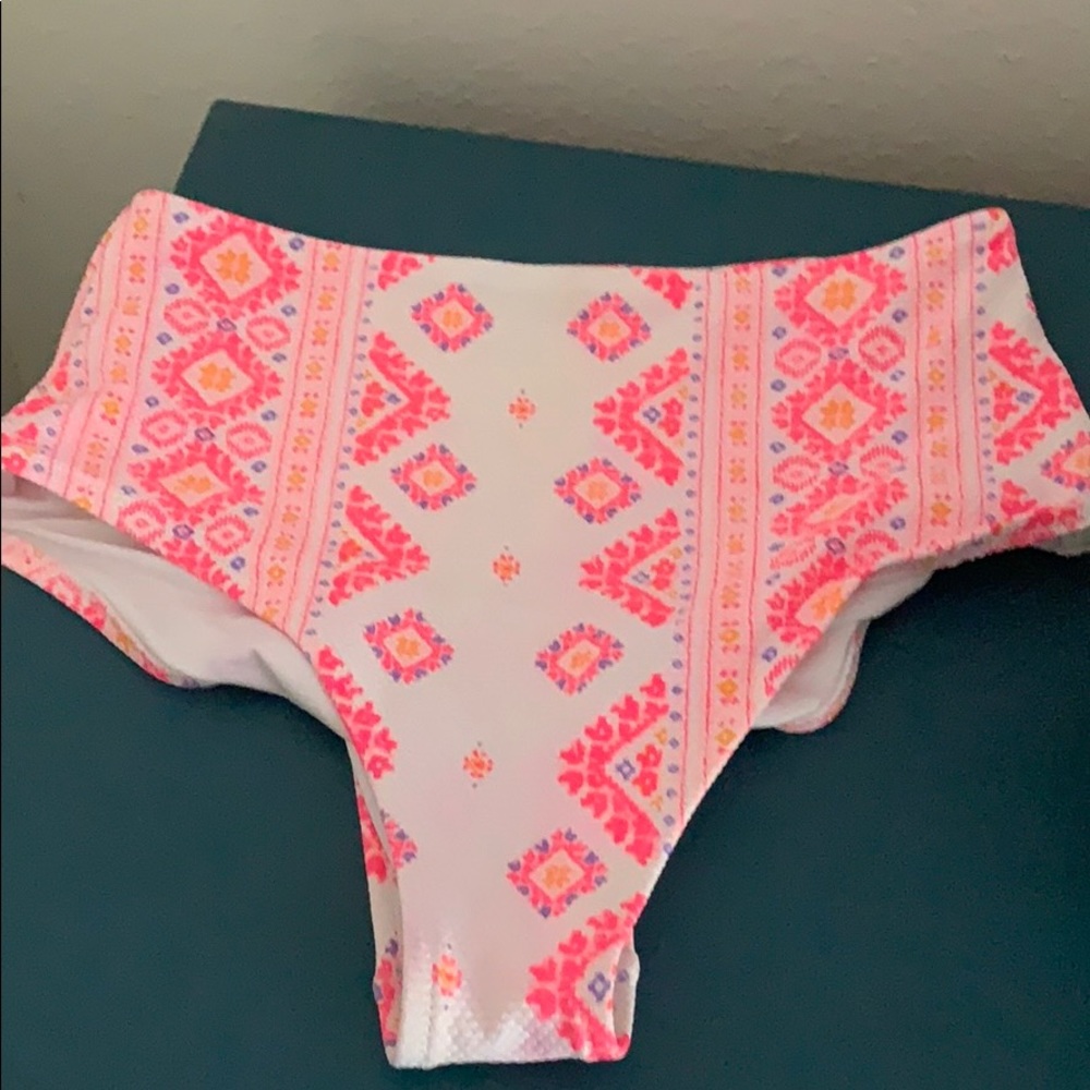 aerie White Bikini Bottoms with Pink and Orange Tribal Print